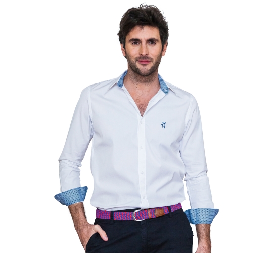 Chemise coupe droite blanche avec contrastes bleu