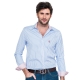 Chemise coupe droite avec rayures bleu et contrastes fleuries